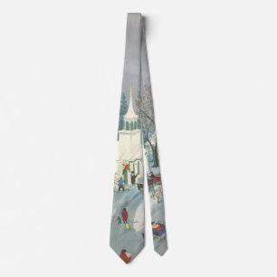 Vintage Christmas, People Going to Church in Snow Tie