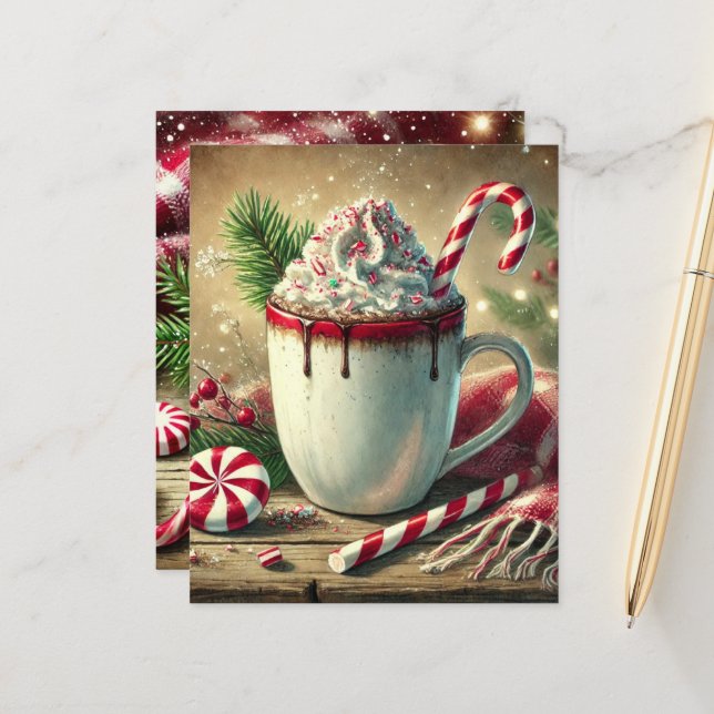 Vintage Christmas Peppermint Mocha Scrapbook Paper (Front/Back In Situ)