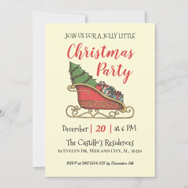Vintage Christmas Personalised Party Invitation (Front)
