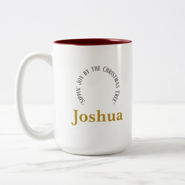 Vintage Christmas Personalized Name Mug | Modern (Left)