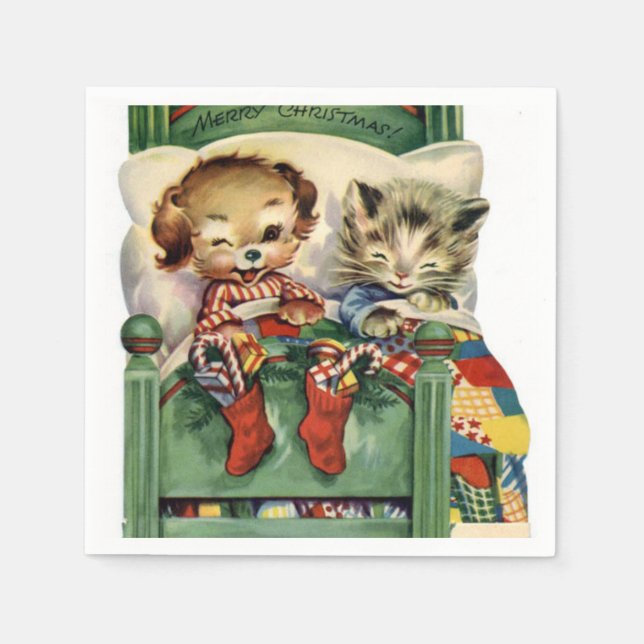 Vintage Christmas Pets Holiday paper napkin (Front)