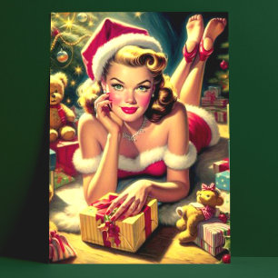 Vintage Christmas Pin up Postcard
