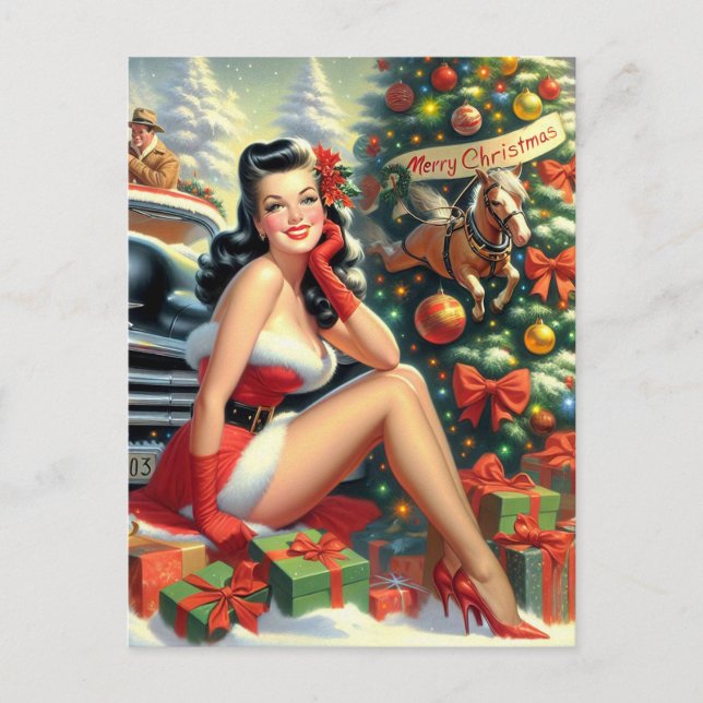 Vintage Christmas Pin up Postcard (Front)