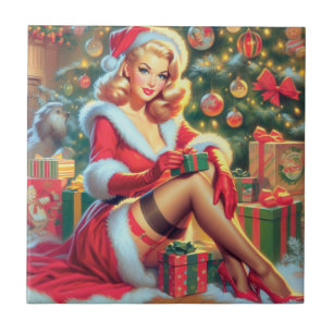 Vintage Christmas Pin Up Tile