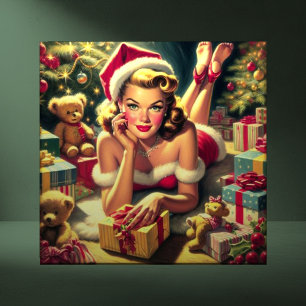 Vintage Christmas Pin up Tile