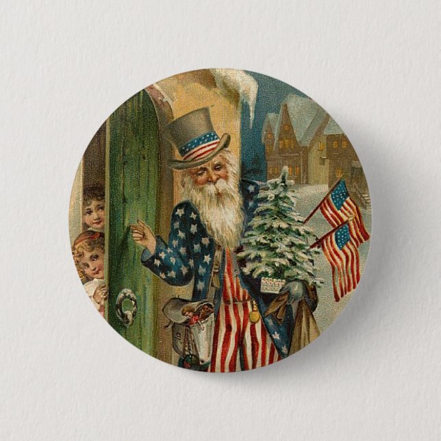 Vintage Christmas Pinback Button Uncle Santa (Front)