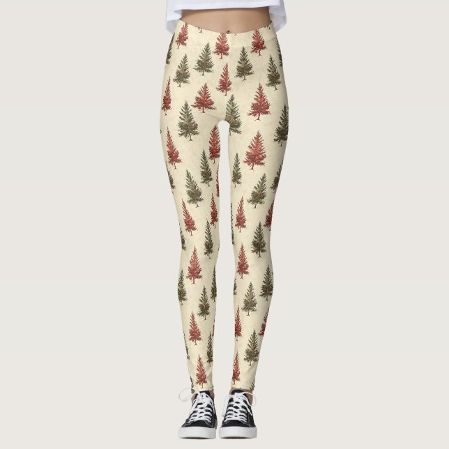 Vintage Christmas Pine Tree Pattern (2) Leggings (Front)