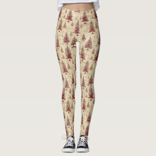 Vintage Christmas Pine Tree Pattern (4) Leggings
