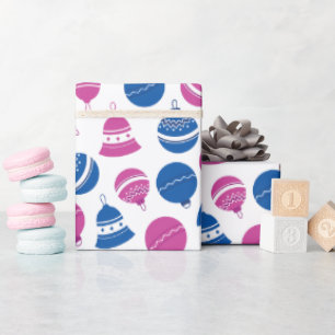 Vintage Christmas Pink & Blue Ornaments Holiday Wrapping Paper
