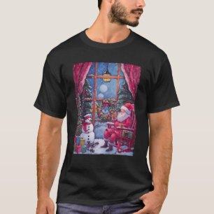 Vintage Christmas Pink Santa Drinking Coffee Sitti T-Shirt