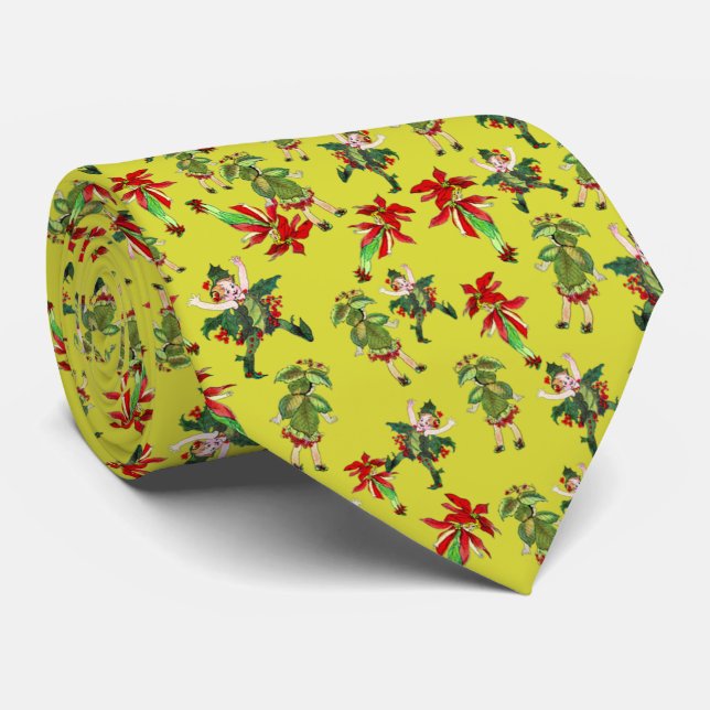 Vintage Christmas Pixies Tie (Rolled)