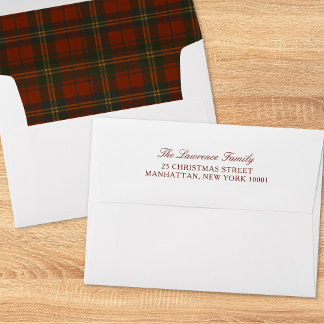 Vintage Christmas Plaid Timeless Calligraphy  Envelope