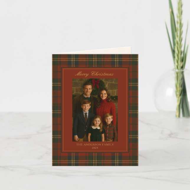 Vintage Christmas Plaid Timeless Heirloom Photo Holiday Card (Front)