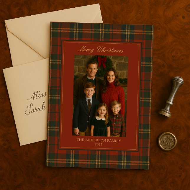Vintage Christmas Plaid Timeless Heirloom Photo Holiday Card (Creator Uploaded)