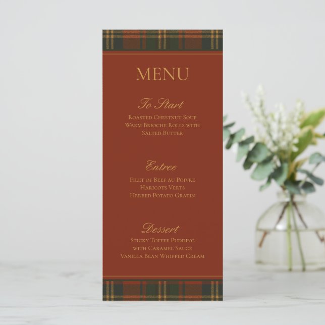 Vintage Christmas Plaid Traditional Family Menu (Standing Front)