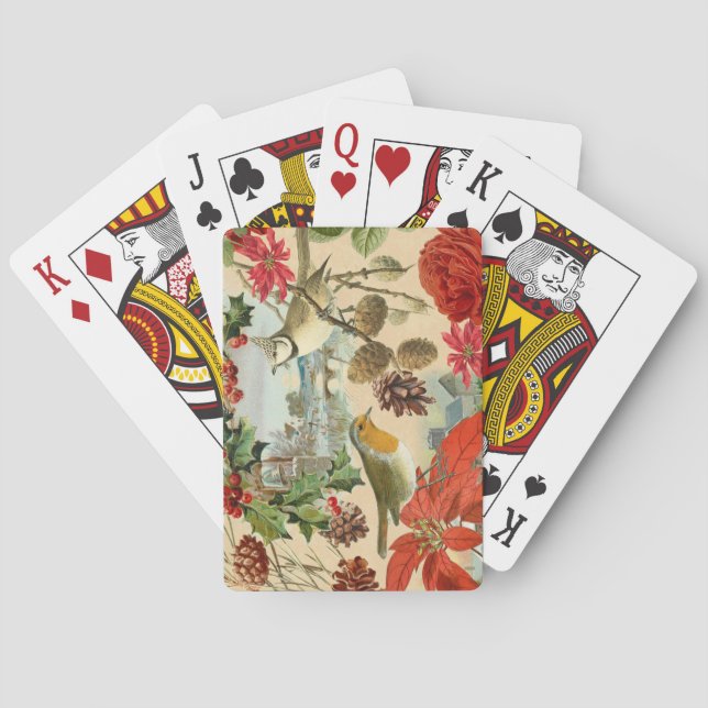 Vintage Christmas playing cards w/ birds & flower (Back)