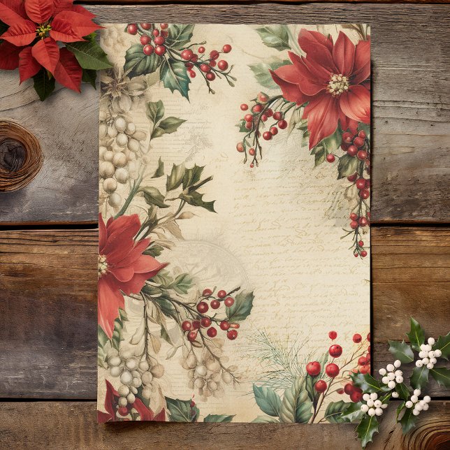 Vintage Christmas Poinsettia Floral Ephemera Tissue Paper (Creator Uploaded)