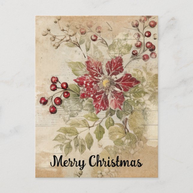 Vintage Christmas Poinsettia Flower Collage Postcard (Front)