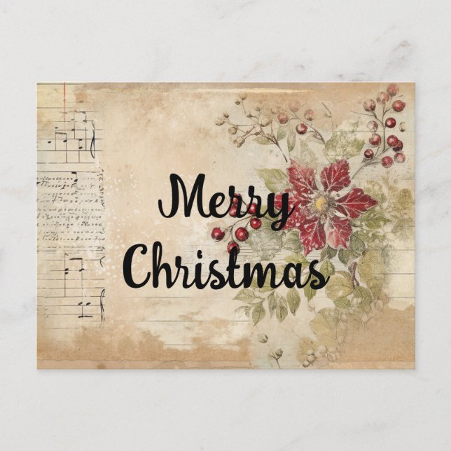 Vintage Christmas Poinsettia Flower Collage Postcard (Front)