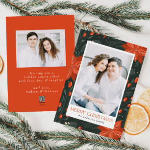 Vintage Christmas Poinsettia Merry Christmas Photo Holiday Card