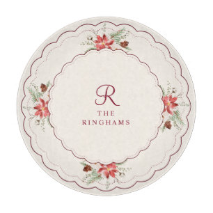 Vintage Christmas Poinsettia Monogram Cutting Board