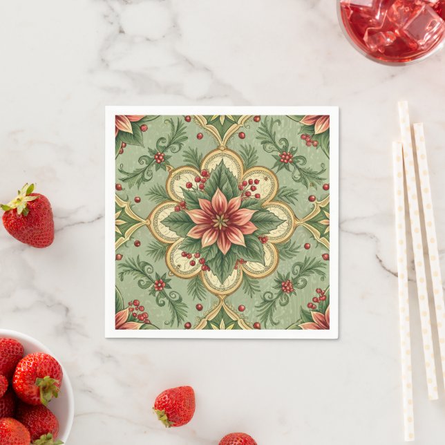 Vintage Christmas Poinsettia  Napkin (Insitu)