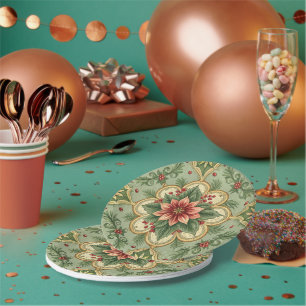 Vintage Christmas Poinsettia  Paper Plate