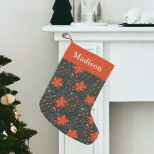 Vintage Christmas Poinsettia Pattern Personalised Small Christmas Stocking