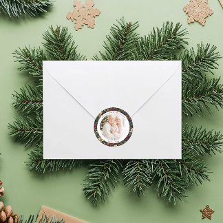 Vintage Christmas Poinsettias Classic Round Sticker