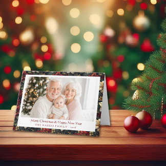 Vintage Christmas Poinsettias Folded Holiday Card