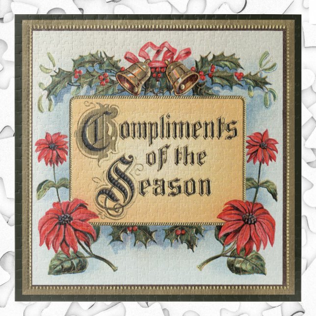 Vintage Christmas Poinsettias in an Ornate Frame Jigsaw Puzzle (Creator Uploaded)