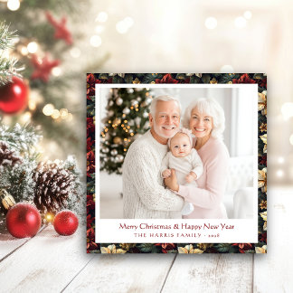 Vintage Christmas Poinsettias Square Flat Card