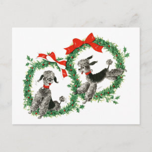 Vintage Christmas Poodles Retro Holiday Postcard