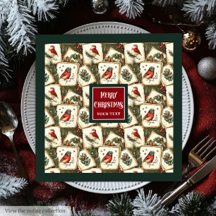 Vintage Christmas postcard birds sparrow napkins