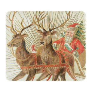 VIntage Christmas Postcard, Santa with Reindeer Cutting Board