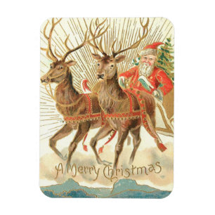 VIntage Christmas Postcard, Santa with Reindeer Magnet
