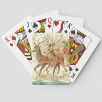 VIntage Christmas Postcard, Santa with Reindeer