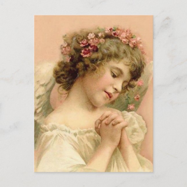 Vintage Christmas Praying Angel Holiday Postcard (Front)