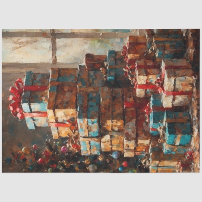 Vintage Christmas Present Stack Decoupage Paper (Front)