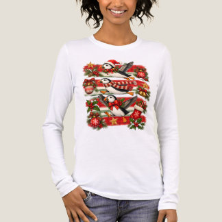 Vintage Christmas Puffin Festive Holiday Bird Tri-Blend Shirt