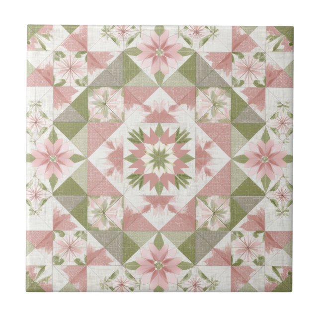 Vintage Christmas Quilt Floral Pattern Tile (Front)