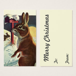 Vintage Christmas, Rabbits in a Winter Snow Meadow
