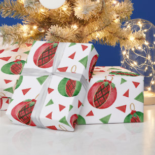 Vintage Christmas Red and Green Ornaments Wrapping Paper