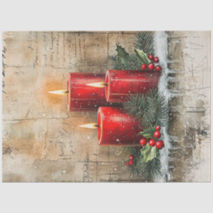 Vintage Christmas red candles holly berry Tissue Paper