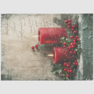 Vintage Christmas red candles holly berry Tissue Paper