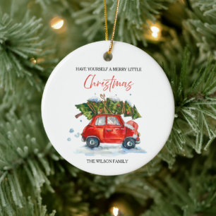 Vintage Christmas  Red Car & Tree Ceramic Tree Decoration