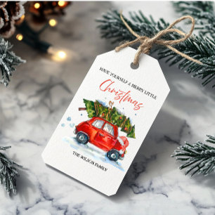 Vintage Christmas Red Car & Tree Gift Tags