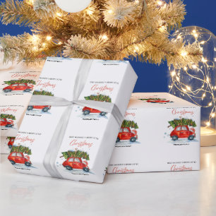 Vintage Christmas Red Car & Tree Wrapping Paper
