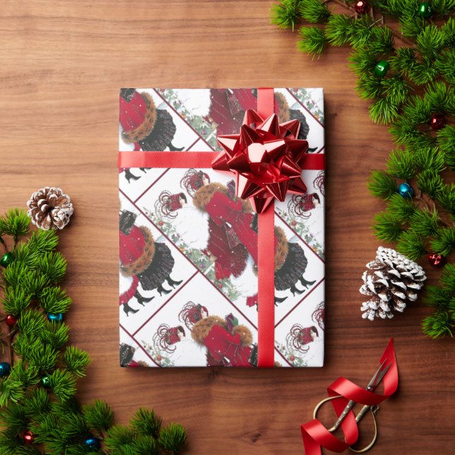 Vintage Christmas Red Coat Society Ladies Wrapping Paper (Holiday Gift)