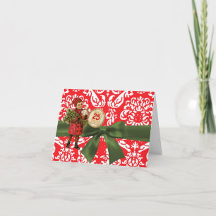 Vintage Christmas Red Damask Note Card